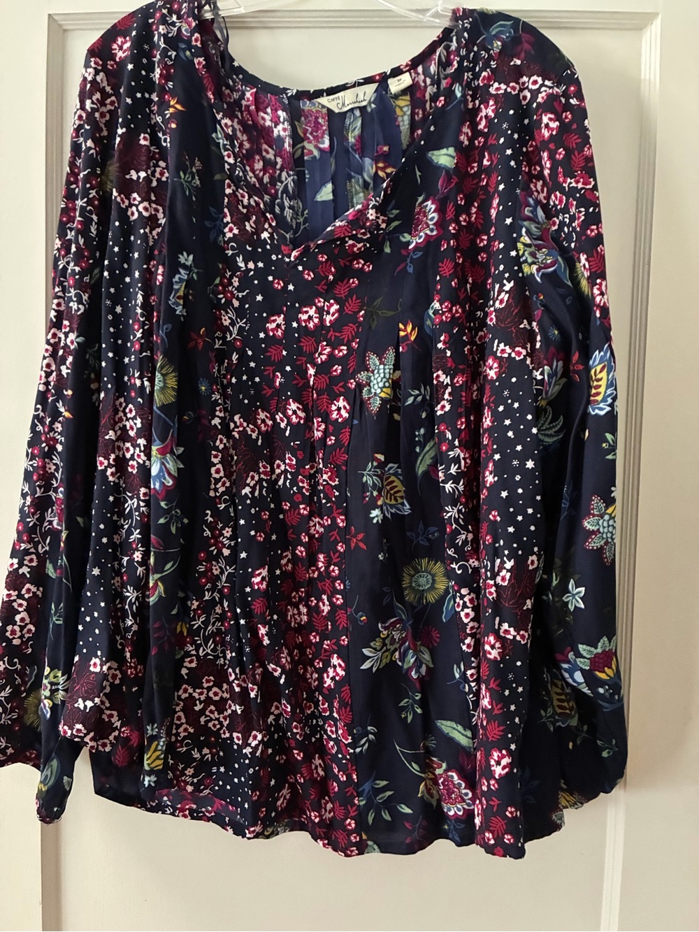 Women's Floral Blouse - Navy with Pink & Green Print